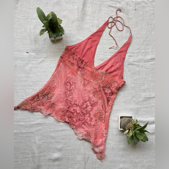 Coral Halter Neck Paisley Top - Picture 4 of 4